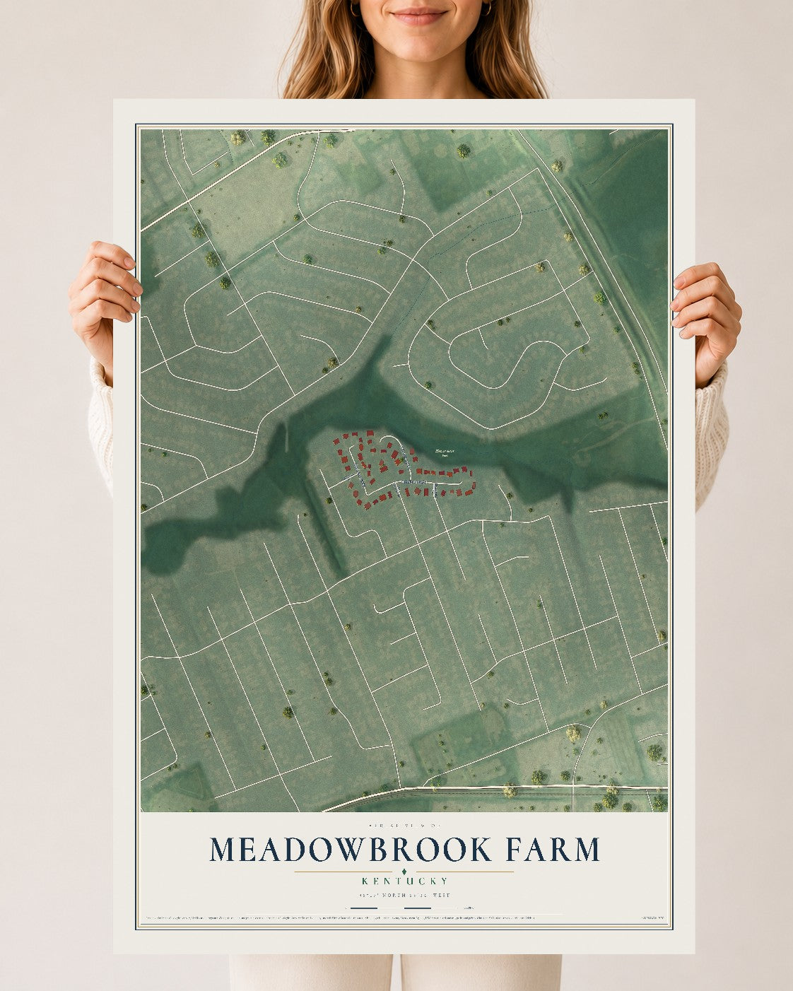 Map of Meadowbrook Farm, Kentucky, 24 x 36 inch unframed archival matte print