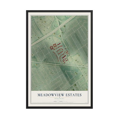 Map of Meadowview Estates, Kentucky, 12 x 18 inch print in a black wood frame