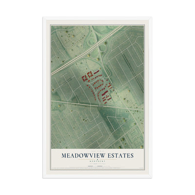 Map of Meadowview Estates, Kentucky, 12 x 18 inch print in a white wood frame