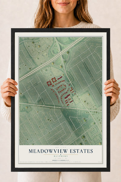 Map of Meadowview Estates, Kentucky, 18 x 24 inch print in a black wood frame