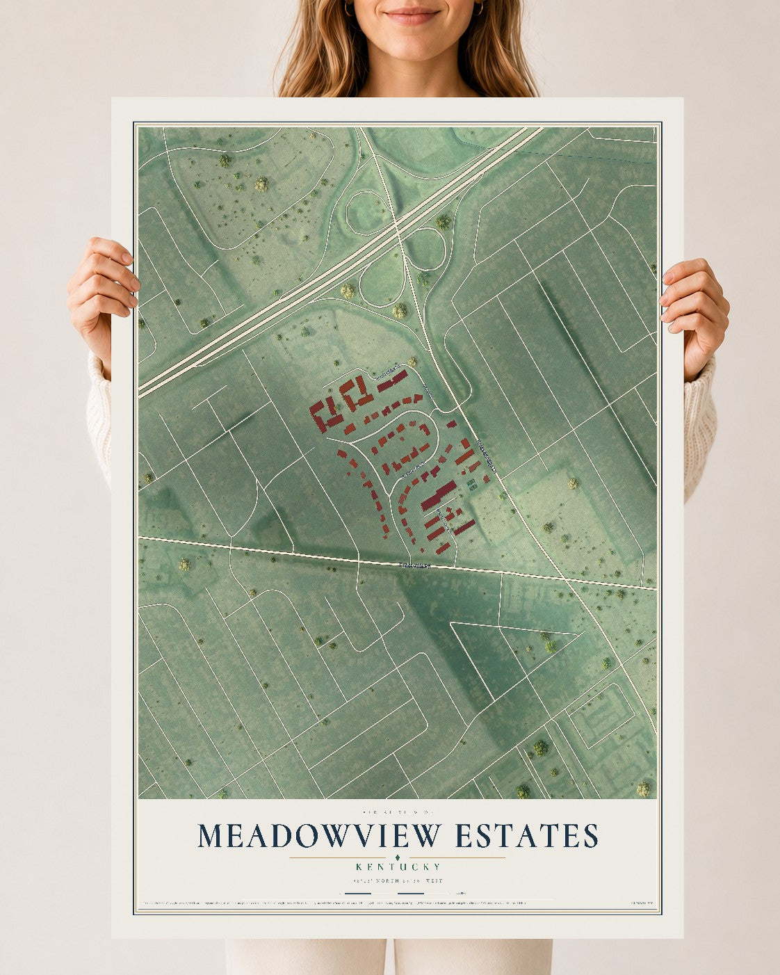 Map of Meadowview Estates, Kentucky, 24 x 36 inch unframed archival matte print