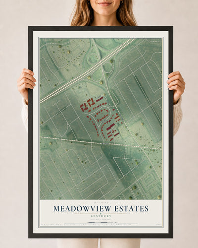 Map of Meadowview Estates, Kentucky, 24 x 36 inch print in a black wood frame
