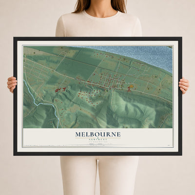 Map of Melbourne, Kentucky, 24 x 36 inch print in a black wood frame
