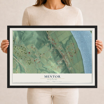 Map of Mentor, Kentucky, 12 x 18 inch print in a black wood frame