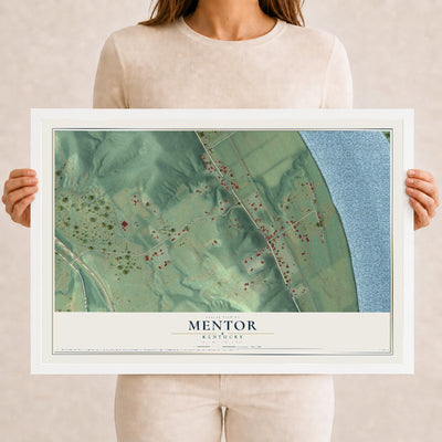 Map of Mentor, Kentucky, 12 x 18 inch print in a white wood frame
