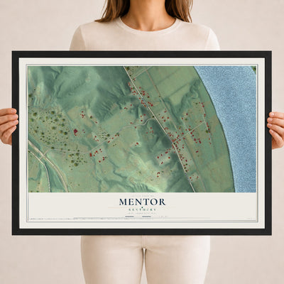 Map of Mentor, Kentucky, 18 x 24 inch print in a black wood frame