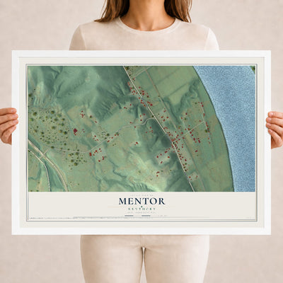 Map of Mentor, Kentucky, 18 x 24 inch print in a white wood frame