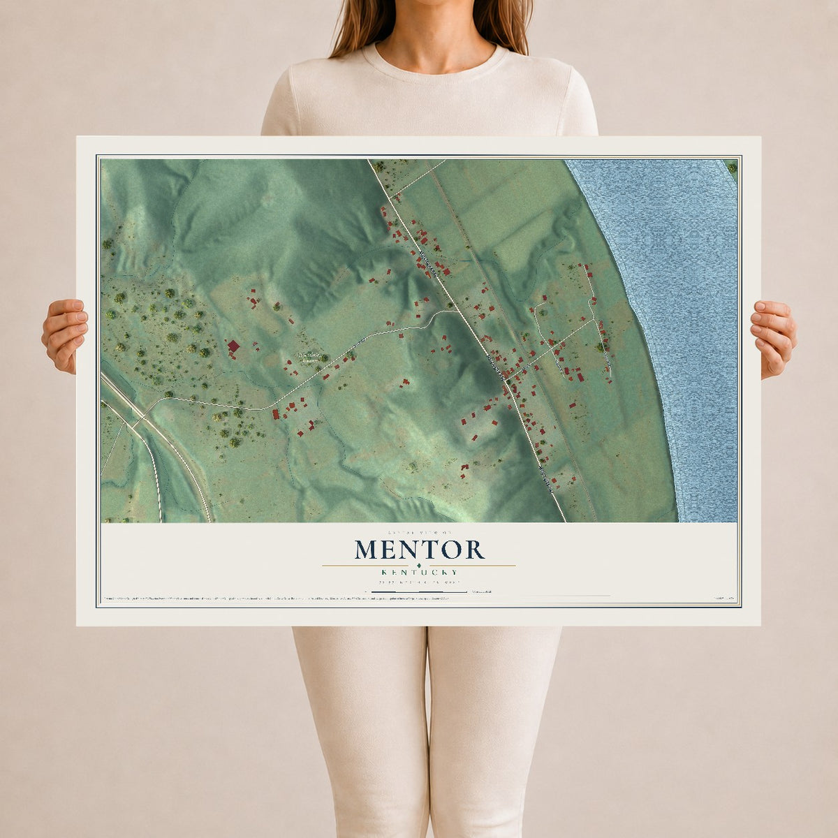 Map of Mentor, Kentucky, 24 x 36 inch unframed archival matte print