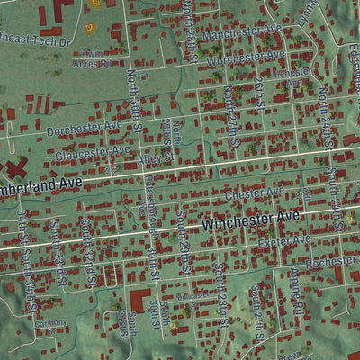 Close-up of the map of Middlesborough, Kentucky print showing street and building detail