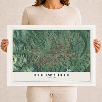 Map of Middlesborough, Kentucky, 12 x 18 inch print in a white wood frame