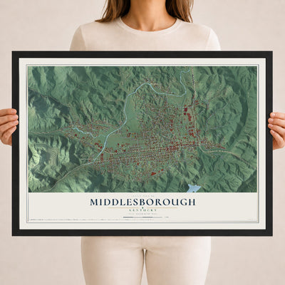 Map of Middlesborough, Kentucky, 18 x 24 inch print in a black wood frame