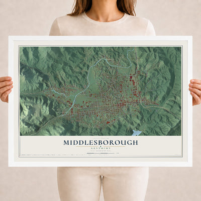 Map of Middlesborough, Kentucky, 18 x 24 inch print in a white wood frame