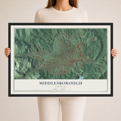 Map of Middlesborough, Kentucky, 24 x 36 inch print in a black wood frame