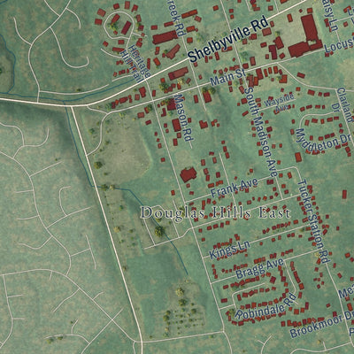 Second close-up of the map of Middletown, Kentucky print showing more streets and buildings