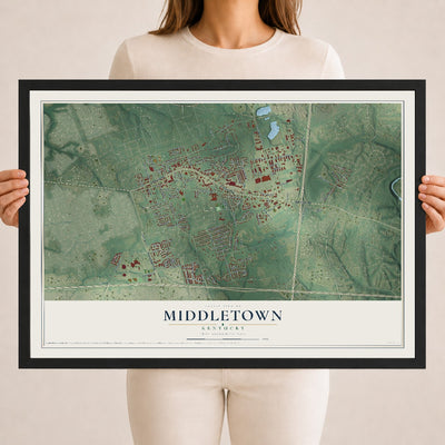 Map of Middletown, Kentucky, 18 x 24 inch print in a black wood frame