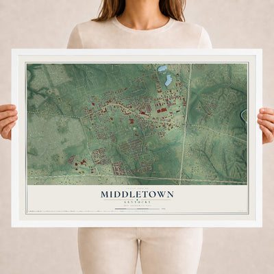 Map of Middletown, Kentucky, 18 x 24 inch print in a white wood frame