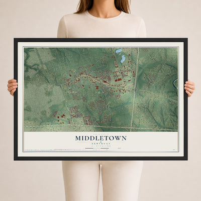 Map of Middletown, Kentucky, 24 x 36 inch print in a black wood frame