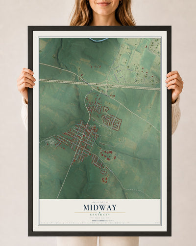 Map of Midway, Kentucky, 24 x 36 inch print in a black wood frame
