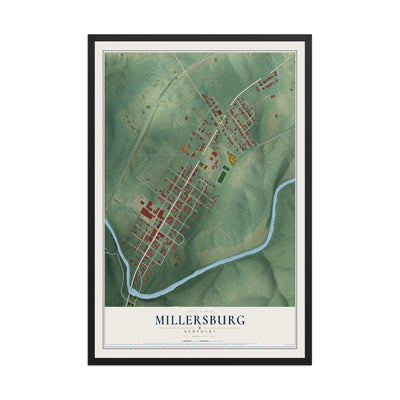 Map of Millersburg, Kentucky, 12 x 18 inch print in a black wood frame