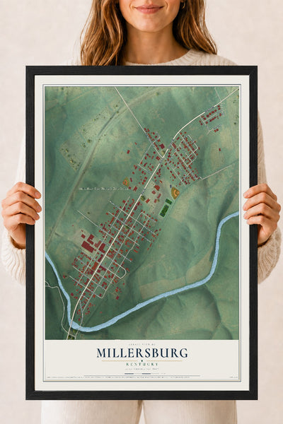 Map of Millersburg, Kentucky, 18 x 24 inch print in a black wood frame