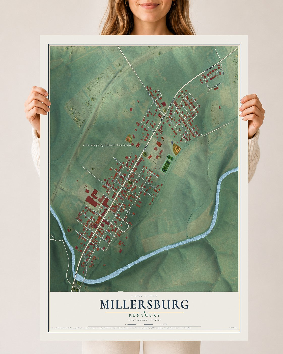 Map of Millersburg, Kentucky, 24 x 36 inch unframed archival matte print