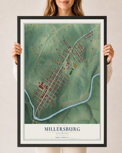 Map of Millersburg, Kentucky, 24 x 36 inch print in a black wood frame