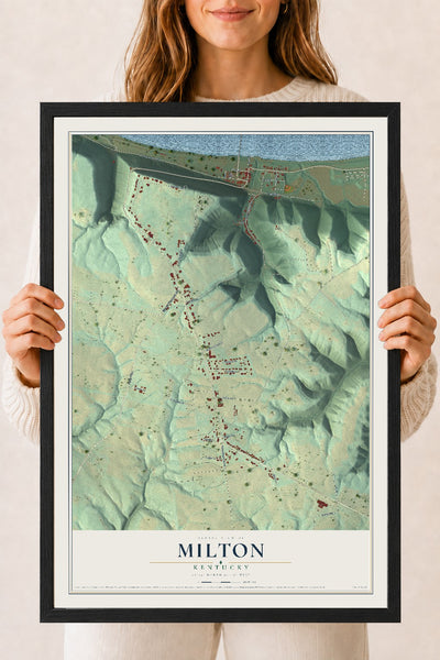 Map of Milton, Kentucky, 18 x 24 inch print in a black wood frame