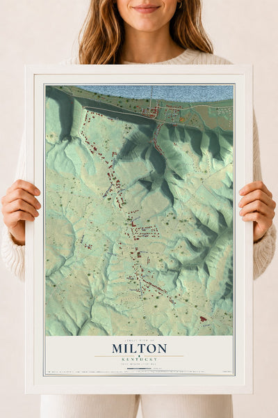 Map of Milton, Kentucky, 18 x 24 inch print in a white wood frame