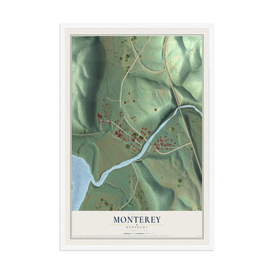 Map of Monterey, Kentucky, 12 x 18 inch print in a white wood frame