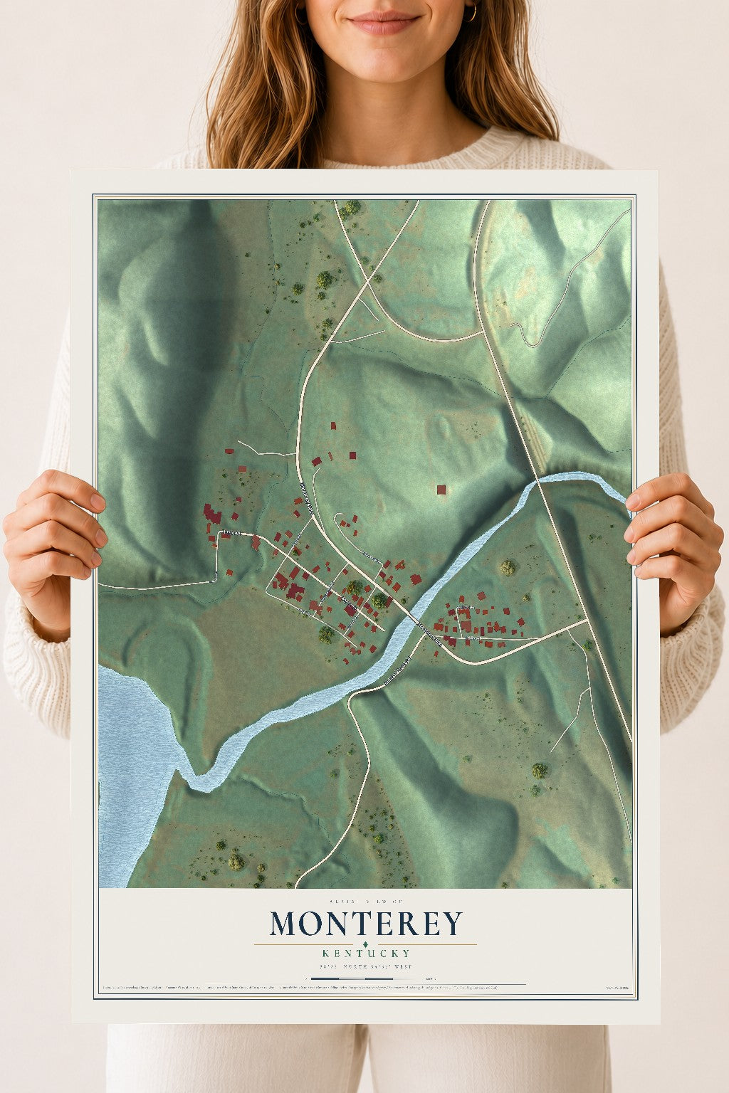 Map of Monterey, Kentucky, 18 x 24 inch unframed archival matte print