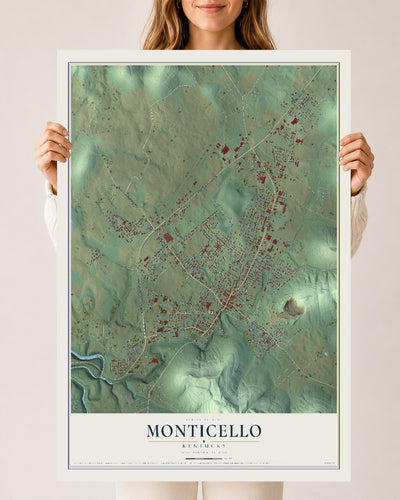 Map of Monticello, Kentucky, 24 x 36 inch unframed archival matte print