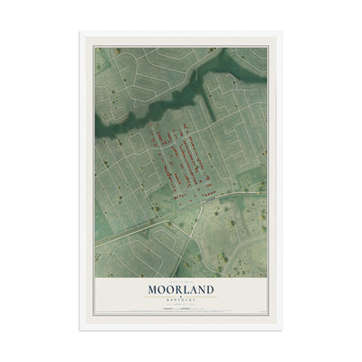 Map of Moorland, Kentucky, 12 x 18 inch print in a white wood frame
