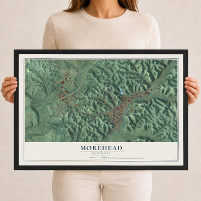 Map of Morehead, Kentucky, 12 x 18 inch print in a black wood frame