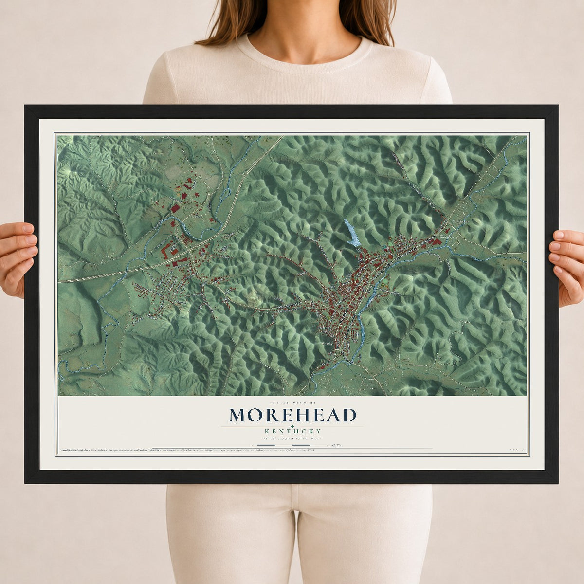 Map of Morehead, Kentucky, 18 x 24 inch print in a black wood frame