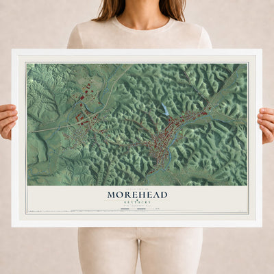 Map of Morehead, Kentucky, 18 x 24 inch print in a white wood frame