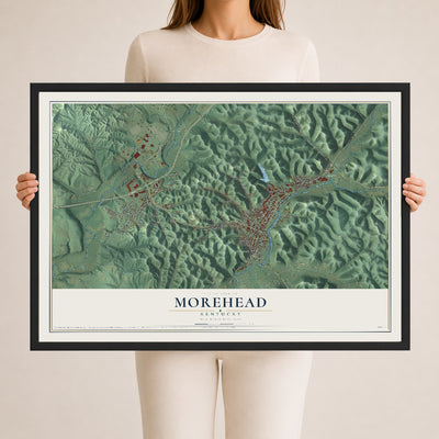Map of Morehead, Kentucky, 24 x 36 inch print in a black wood frame