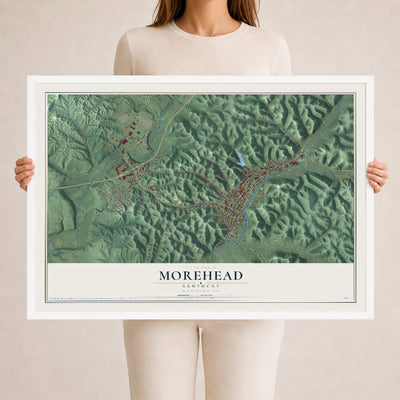 Map of Morehead, Kentucky, 24 x 36 inch print in a white wood frame