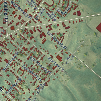 Close-up of the map of Morganfield, Kentucky print showing street and building detail