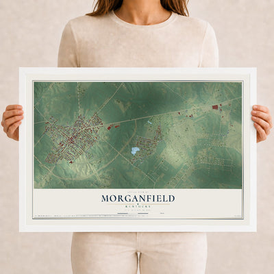 Map of Morganfield, Kentucky, 12 x 18 inch print in a white wood frame