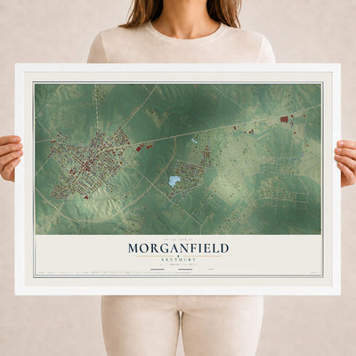 Map of Morganfield, Kentucky, 18 x 24 inch print in a white wood frame