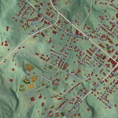 Close-up of the map of Morgantown, Kentucky print showing street and building detail