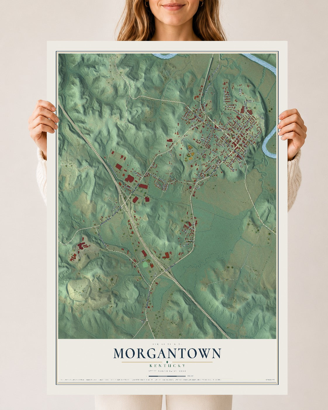 Map of Morgantown, Kentucky, 24 x 36 inch unframed archival matte print