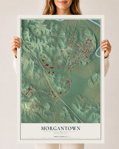 Map of Morgantown, Kentucky, 24 x 36 inch unframed archival matte print