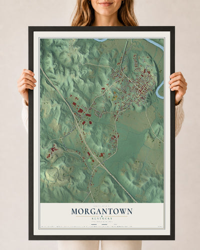 Map of Morgantown, Kentucky, 24 x 36 inch print in a black wood frame