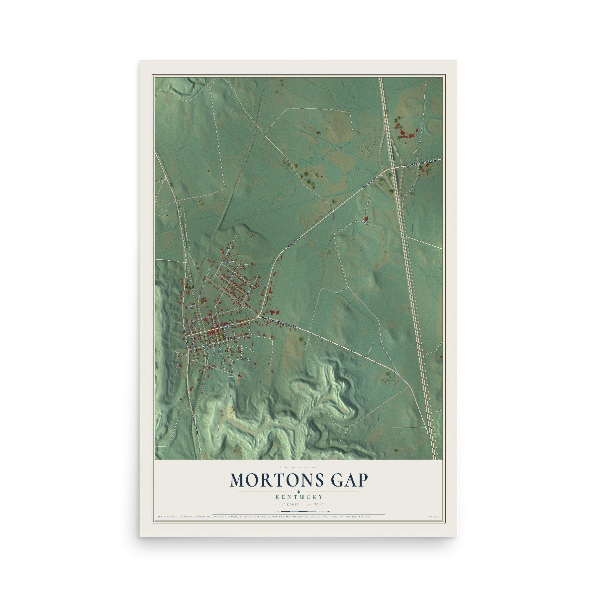 Map of Mortons Gap, Kentucky, 12 x 18 inch unframed archival matte print