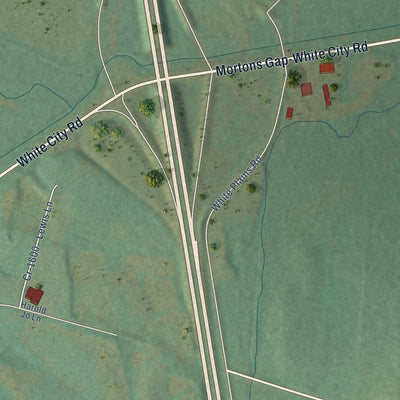 Second close-up of the map of Mortons Gap, Kentucky print showing more streets and buildings