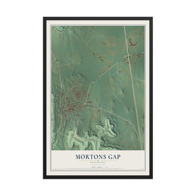 Map of Mortons Gap, Kentucky, 12 x 18 inch print in a black wood frame