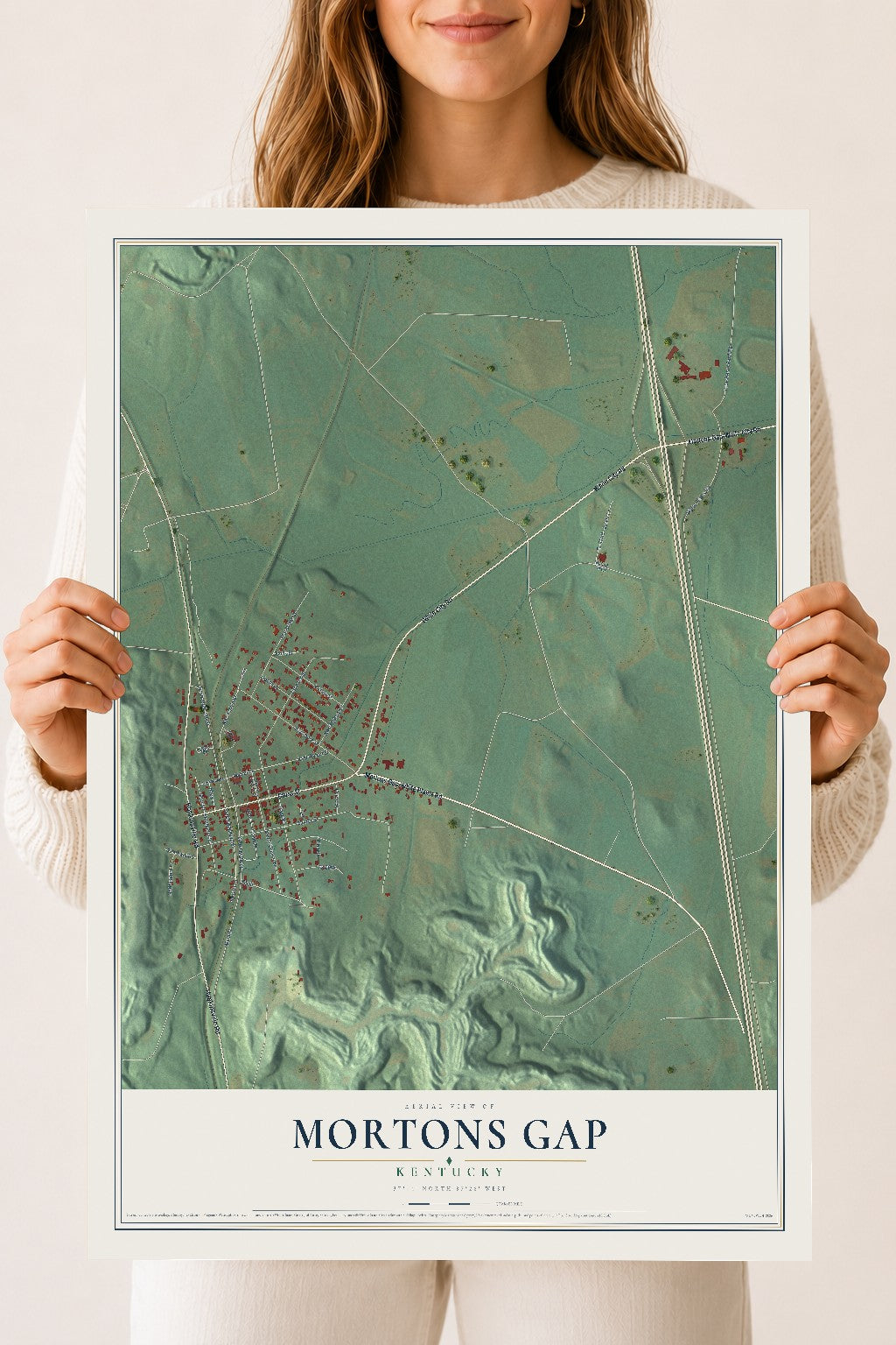 Map of Mortons Gap, Kentucky, 18 x 24 inch unframed archival matte print