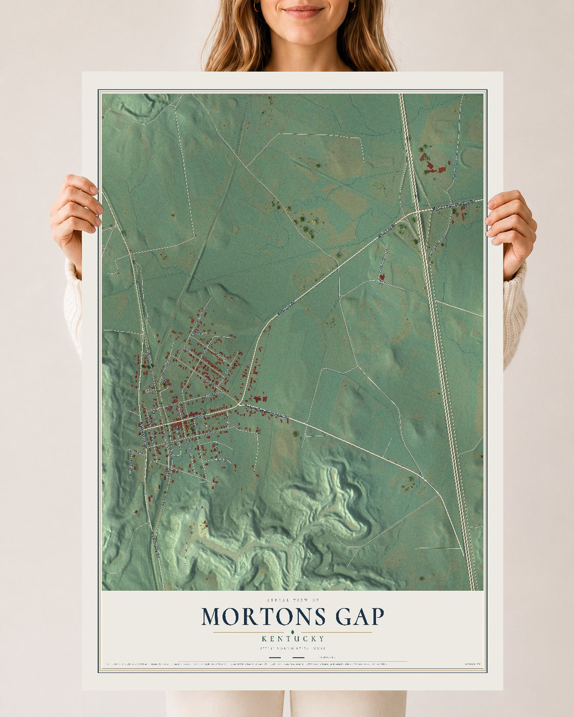 Map of Mortons Gap, Kentucky, 24 x 36 inch unframed archival matte print