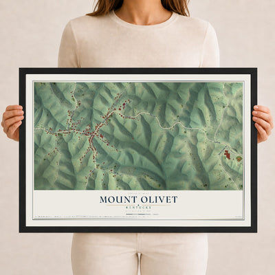 Map of Mount Olivet, Kentucky, 12 x 18 inch print in a black wood frame